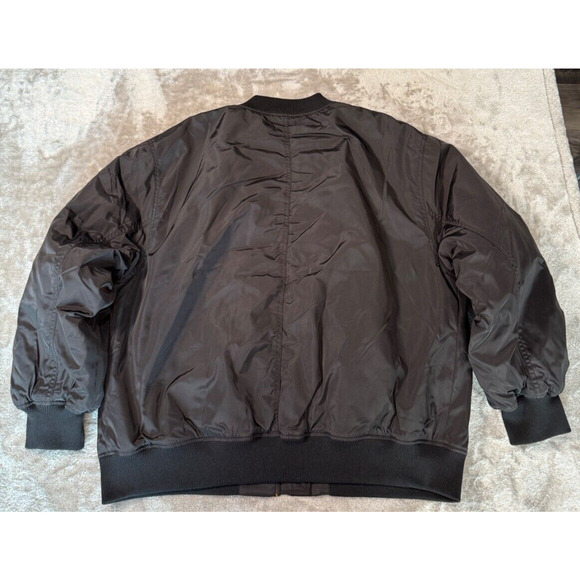 H&M Oversized Black Bomber Jacket Orange Lining Womens Size L - Picture 2 of 7